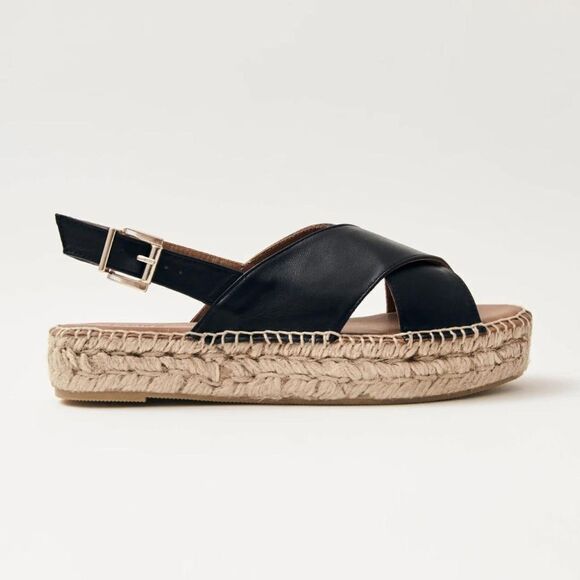 Alohas Crossed Black Leather Espadrilles - Picture 3 of 9